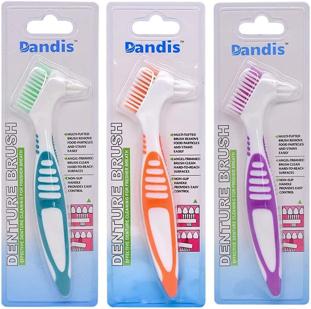 Chargenyang Denture Brush Dual Head 3 Pack Orange Green Purple