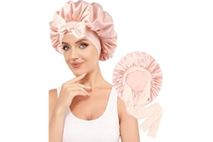 100% Silk Bonnet for Sleeping, 19 Momme Pure Mulberry Silky Hair Cap with Tie Band Stay On Head, Silk Hair Bonnet for Women