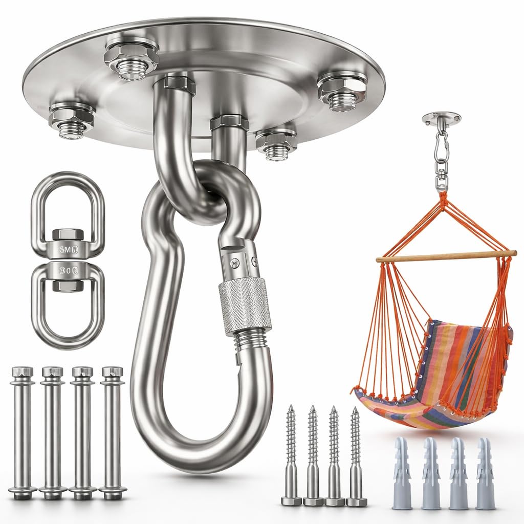 Heavy Duty Swing Hangers 360°Rotate Heavy Duty Hooks for Hanging 304 Stainless Steel Swivel Hammock Hook Swing Hook for Ceiling Wooden Porch, Gym Yoga Suspension Hooks Swing kit With 400 kg Capacity