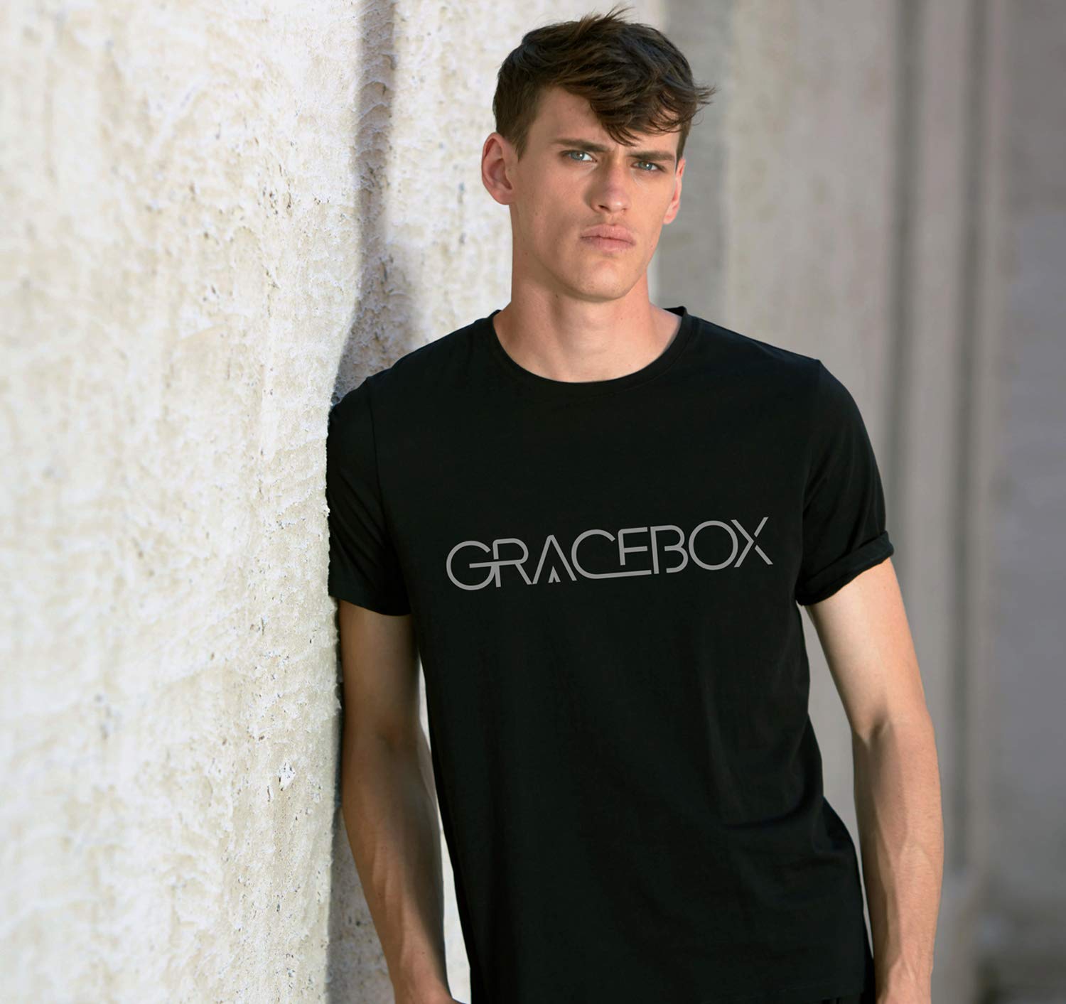 GRACEBOX Men\'s Short Sleeve Tee Slim-Fit Stretch Lycra Crew&Round Neck T-Shirts Casual Tops for Men(BL Black