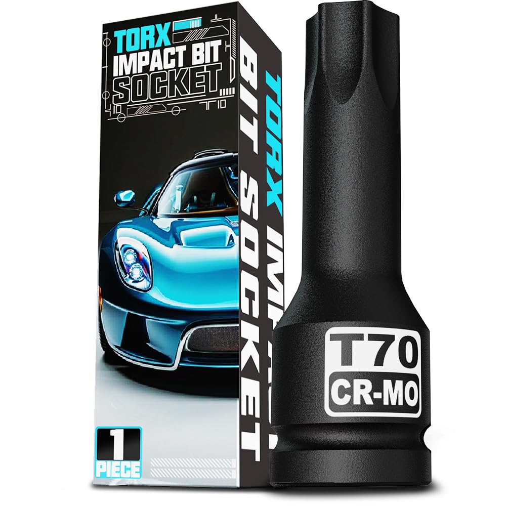 KIRXST 1/2" Drive T70 Torx Bit Socket, 6 Point Star Impact Socket, Impact Torx Bit Sockets for Automotive Repair