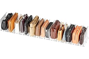 Yieach Clear Acrylic Shelf Dividers for Closet Organization,16Pack Adjustable Bags,Clutch,Purse Organizer and Storage,Handbag Organizer for Closets,Purse Divider,8.8″ Tall Sweater,Tshirt,Towel Divider