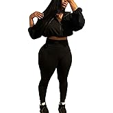 Qusuny Two Piece Sets for Women Workout Set Crop Top Zipper Long Sleeve High Waist Casual Tracksuit Sweatsuits