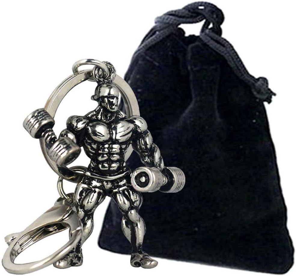 Strong Man Bodybuilder Keychain Fitness Gym Dumbbell Strength Sport Keyring Gift, Silver - Image 3