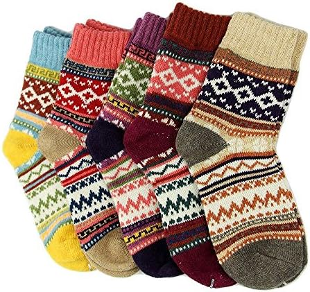 Thickened Wool Socks,ShengTS Women's and Girl Winter Warm Thickened Crew Socks 5 Pair (Wave)