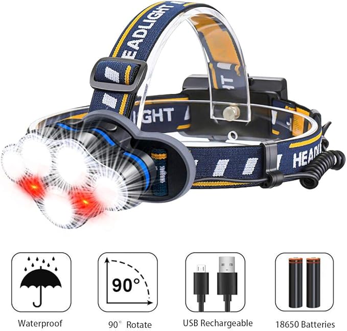 Head Torch, [Included Battery] 8 Working Mode Super Bright Rechargeable