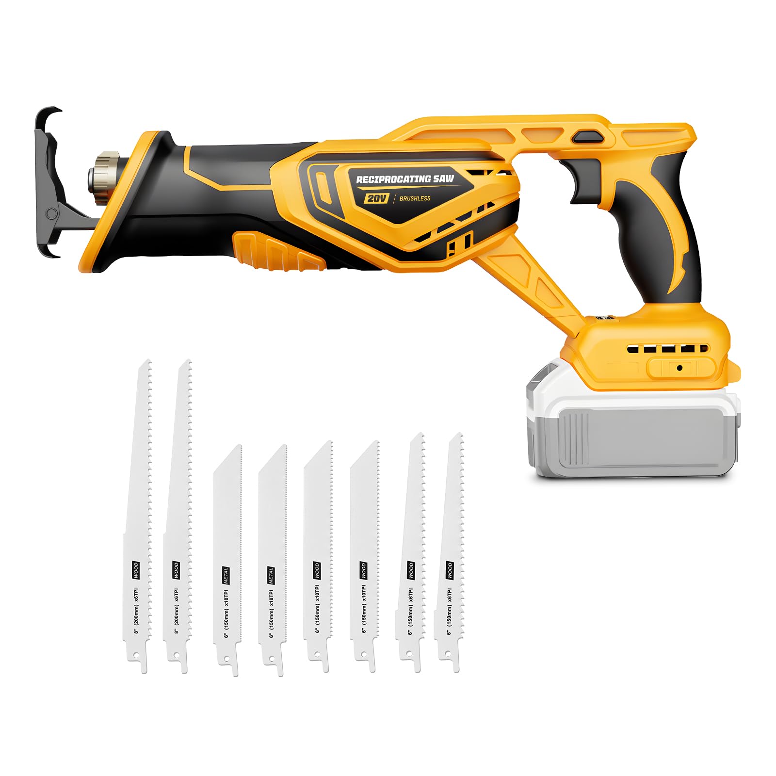 CAMXTOOL Cordless Reciprocating Saw Compatible with Dewalt 20V Max Battery, Brushless Sawzall Electric Recip Saw with 8 Blades, 0-3500 RPM Speed, for Wood/Metal/PVC Cutting, No Battery