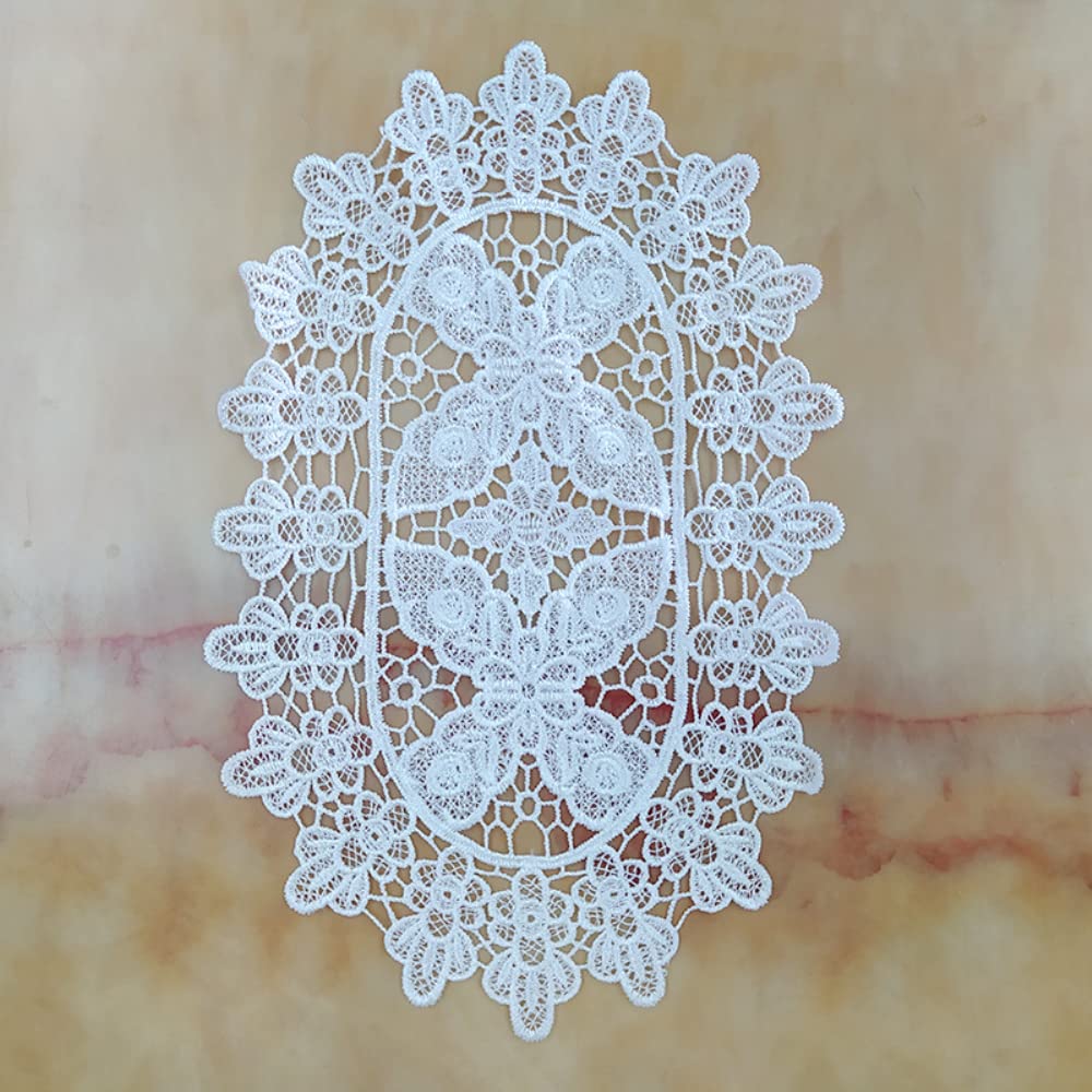 Pack of 4 White Embroidered Lace Tablecloths,Oval Flower Cushion,Table Cloth with Openwork Embroidery,Lace Doilies,Crochet Doilies,for Table Decoration,Wedding Decoration,Party Decoration,M 43 x 28 cm