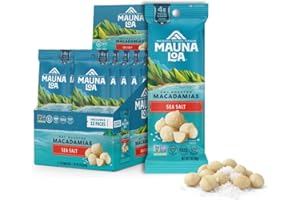Mauna Loa Sea Salt Roasted Macadamia Nuts, 12 Pack of 1 oz Single Serve Snack Bags, Keto Friendly, Gluten Free, Healthy Hawaiian Snack