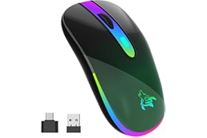 HOTLIFE Wireless Bluetooth Mouse, LED Rechargeable Slient Mouse with Dual Modes (Bluetooth 5.1+USB/Type-c) 2.4GHz Mouse for Laptop/MacBook/iPad/Computer/Gaming - Dark Green & Black Gradient