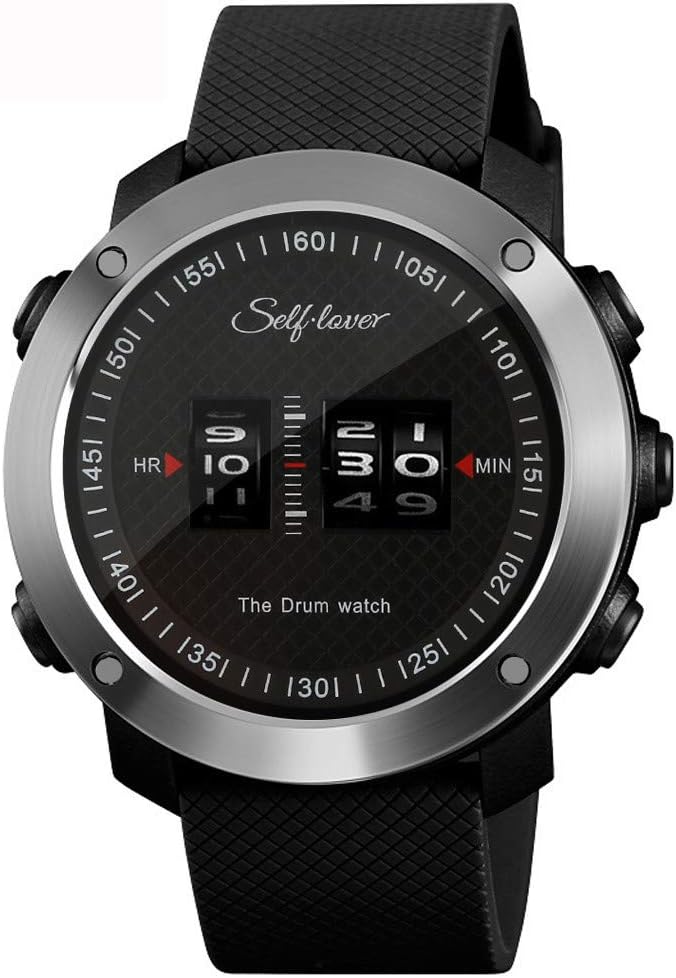 ICNCVKX 2019 Sale Clearance! Men's Watches Mens Drum Roll Stunning Unique Watch Rolling Time Rubber Strap Watch Best Gift for Men