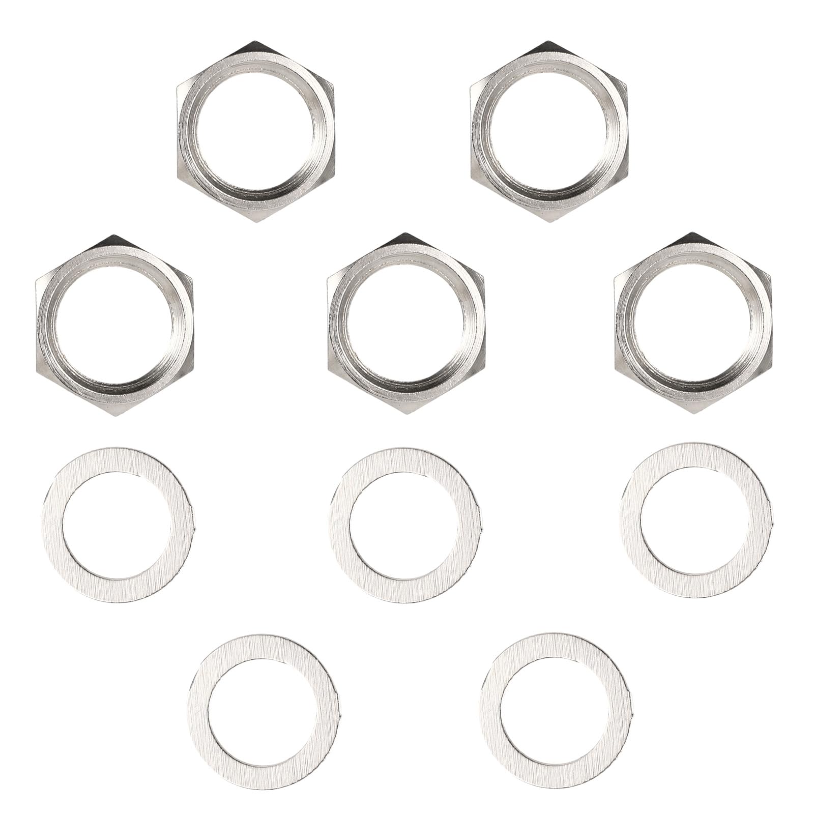Photo 1 of 5 Set of Guitar Jack Nut and Washer, Alloy Thread 3/8" Input Output Jack Nut and Washers Replacement Parts for Electric Guitar Bass All Types Sockets(Silver)