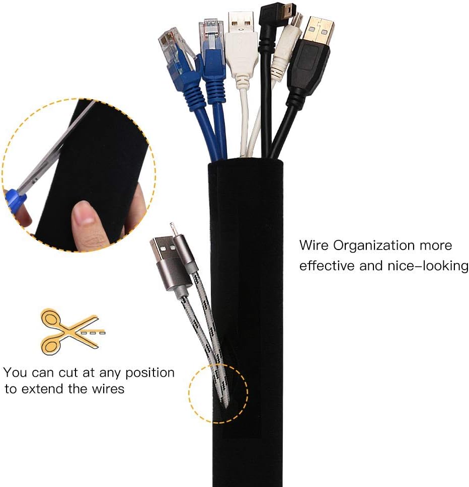 98" Cable Sleeves Adjustable Cable Wraps,Hommie Reusable Cord Management System DIY Cuttable Cable Tidy Strong Fixation Wire Hider Sleeve for Office Desk TV PC Home Theater Entertainment Center Black: Home Improvement