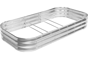 Colorfulbeetle Galvanized Raised Garden Bed Kit, Large Metal Raised Garden Beds for Vegetables, Galvanized Planter Raised Garden Boxes Outdoor (Silver- C)