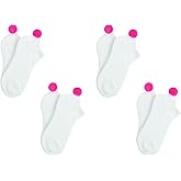 NEW! Pom Pom Socks Girls (4 Pair) Youth - Lowcut Ped Socks - Fits Kids Shoe Size: 9-3 (Pink 4 Pair)