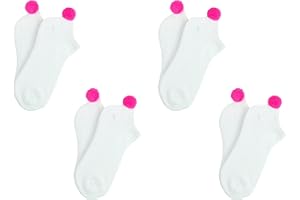 EVERYTHING LEGWEAR NEW! Pom Pom Socks Girls (4 Pair) Youth - Lowcut Ped Socks Pom-Pom Athletic Socks - Fits Kids Shoe Size: 9-3