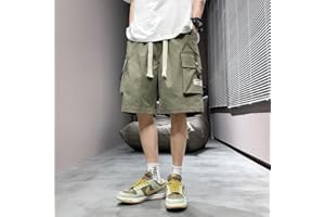 Men's Streetwear Cargo Shorts with Multiple Pockets Drawstring Elastic Waist Loose, Soft Breathable Fabric, Hip-Hop Style