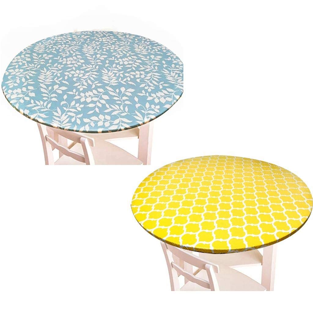 2 Packs Round Tablecloth Fitted Elastic Flannel Table Cover Durable Wipe-Clean Waterproof Vinyl Construction For Kitchen Patio and Dining Room