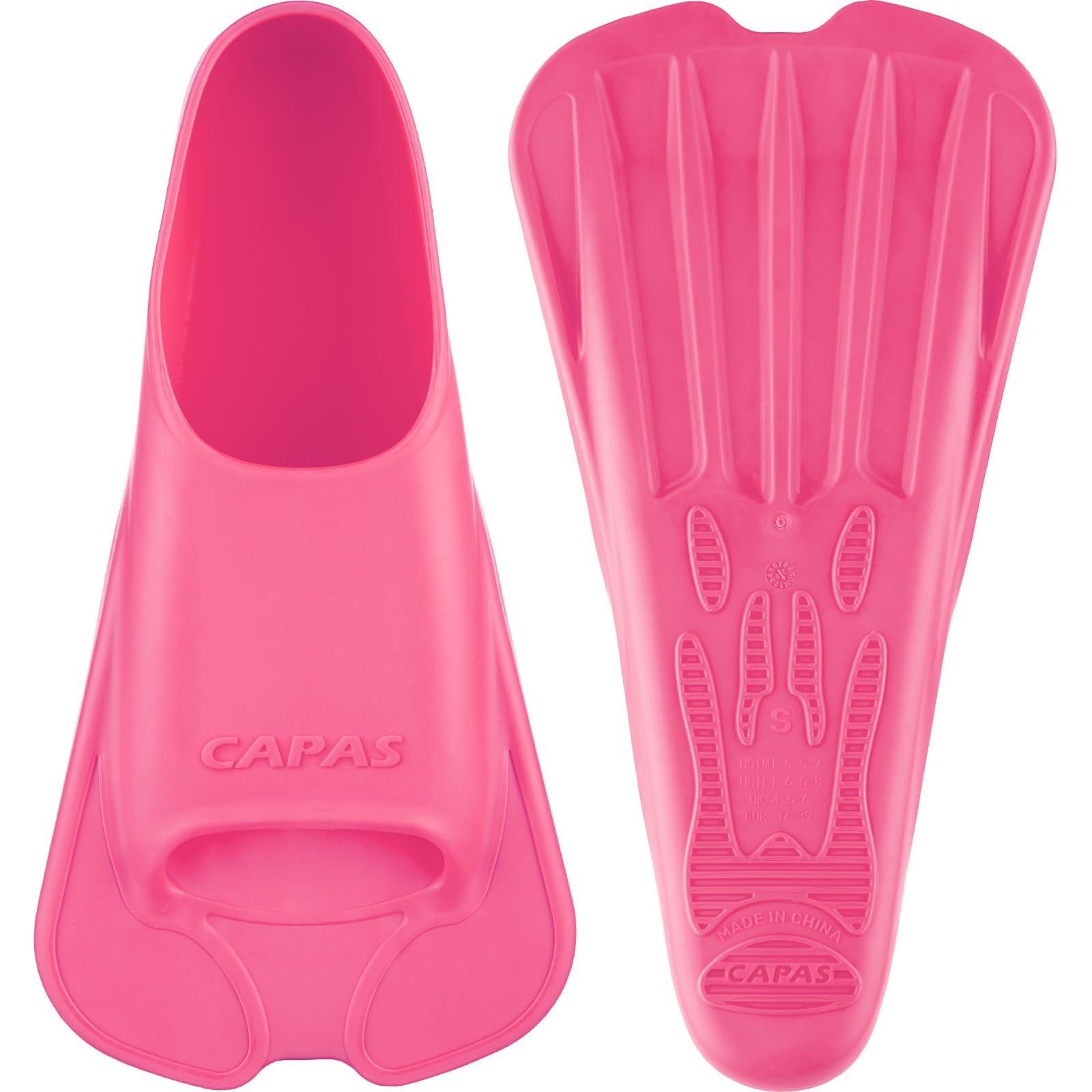 CAPAS Swim Training Fins Comfortable Silicone Swimming Floating Flippers with Mesh Bag for Kids Adult Men Women Short Blade Build Leg Strength (Warm Pink, M (Adults UK Size 6.5-7.5))