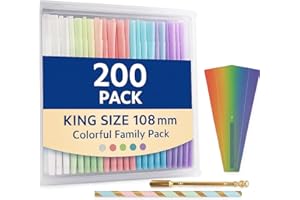 ROLLING & RENAISSANCE 200 Pack Colorful Rolling Papers Pre Rolled Cones King Size - 108mm King Size Pre Rolls Paper with Filter Tips Rainbow cones Filling funnels/Mini Scoop/Packing Sticks | bong | cones | accessory