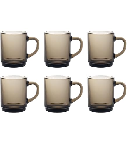 Duralex Set 6 Tazas Vidrio Templado 26cl Apilables, Taza Cocina Resistente para Café Té Desayuno, Uso Diario, Pack Tazas Vidrio Colores Variados Colección Versailles