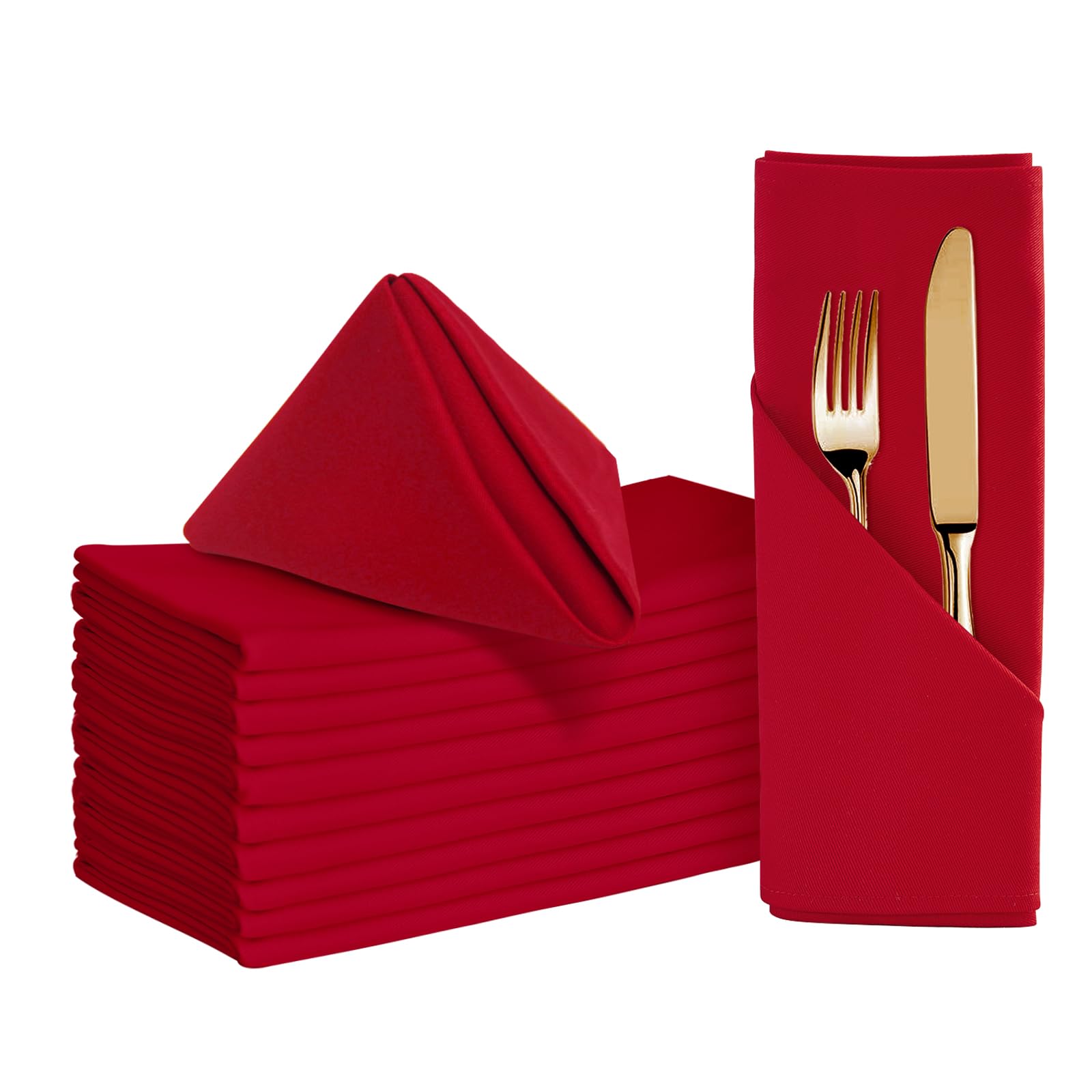 BALCONY & FALCON Cotton Cloth Napkins 12 pack Red Square Soft Absorbent Washable 50 x 50 cm Napkins for Restaurant Weddings Holidays Family dinners Hotels Gatherings