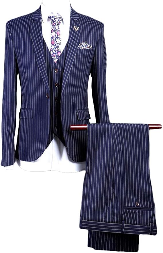 Amazon Co Jp メンズ スーツ セットアップ 1つボタン メンズスーツ ビジネス セットアップ スリム Men S Suit スリムスーツ 紳士服 背広 卒業 卒業式 ストライプ ネイビー スリーピース 服 ファッション小物