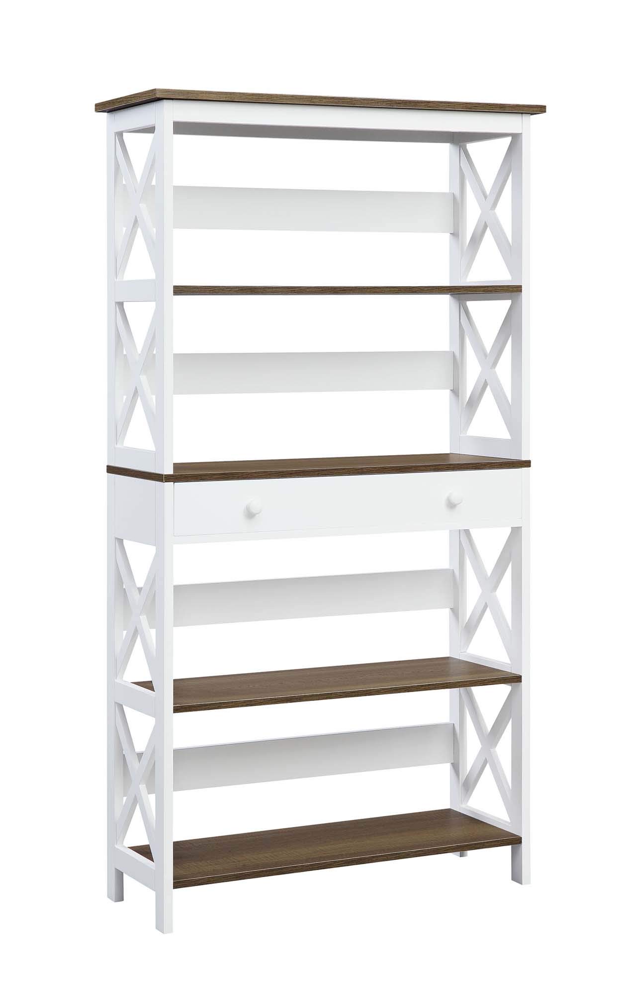 Convenience Concepts Oxford 5 Tier Bookcase with Drawer, Driftwood / White Image