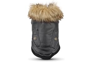 LESYPET Dog Leather Jacket for Small Dogs, Small Dog Jacket Dog Coat Double Layer with Warm Fleece Lined for Small Dogs Puppy Cat, Black Small