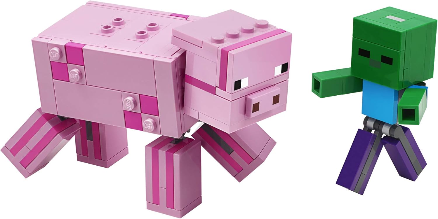 LEGO Minecraft Pig BigFig and Baby Zombie Character 21157 Cool Buildable Play-and-Display Toy Animal Figure for Kids New 2020 (159 Pieces) - Image 3
