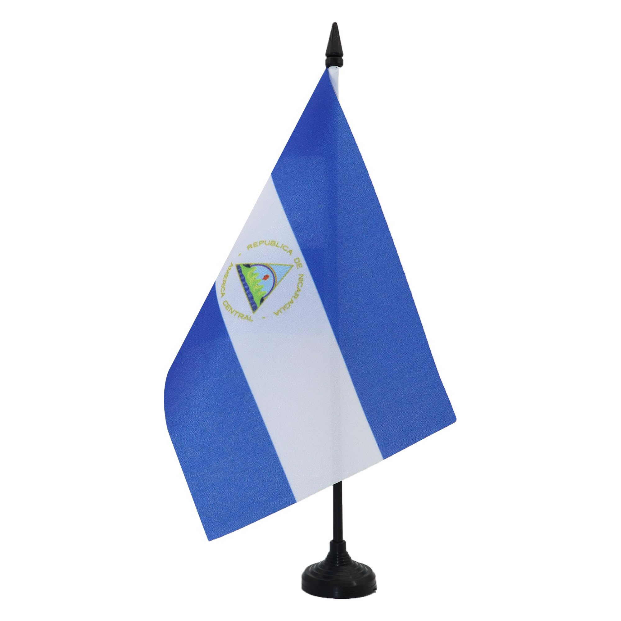 AZ FLAG Nicaragua Table Flag 5'' x 8'' - Nicaraguan Office Decoration 100% Polyester 21 x 14 cm - Mini Desk Flag with Pole and Black Plastic Base โ image 1