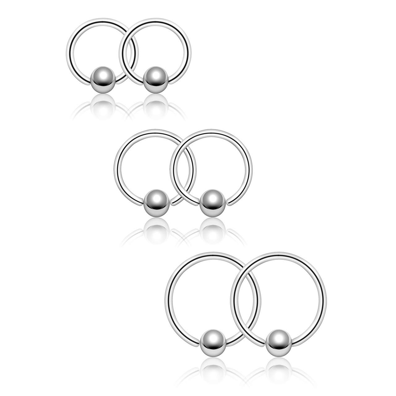 JSDDE 16G Stainless Steel Captive Bead Nose Ring Hoop Septum Lip Tragus Earrings Cartilage Helix Piercing Jewelry 8mm 10mm 12mm, Silver