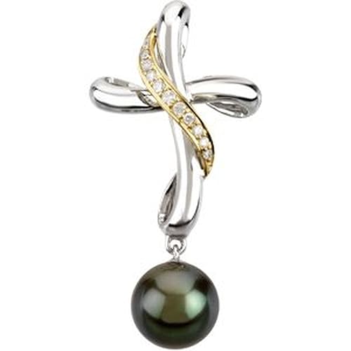 Tahitian Black Pearl and Diamond Cross Pendant. 