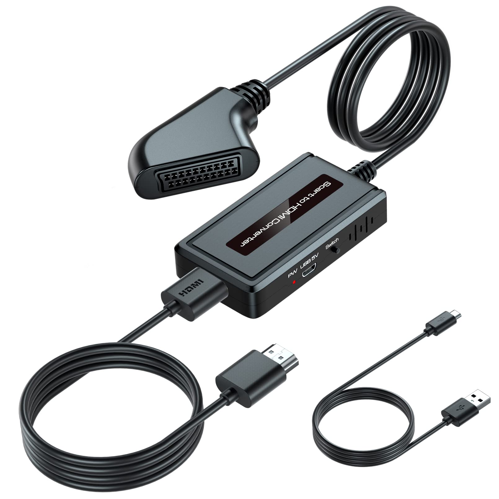 EASYCEL Female Scart to HDMI Converter, Support 4 : 3/16 : 9/16 : 10/Full Aspect Ratio, Support 720P/1080P HDMI Resolution Switch, Scart HDMI Adapter for N64/PS2/Wii/DVD/STB/Sky/VHS/VCR