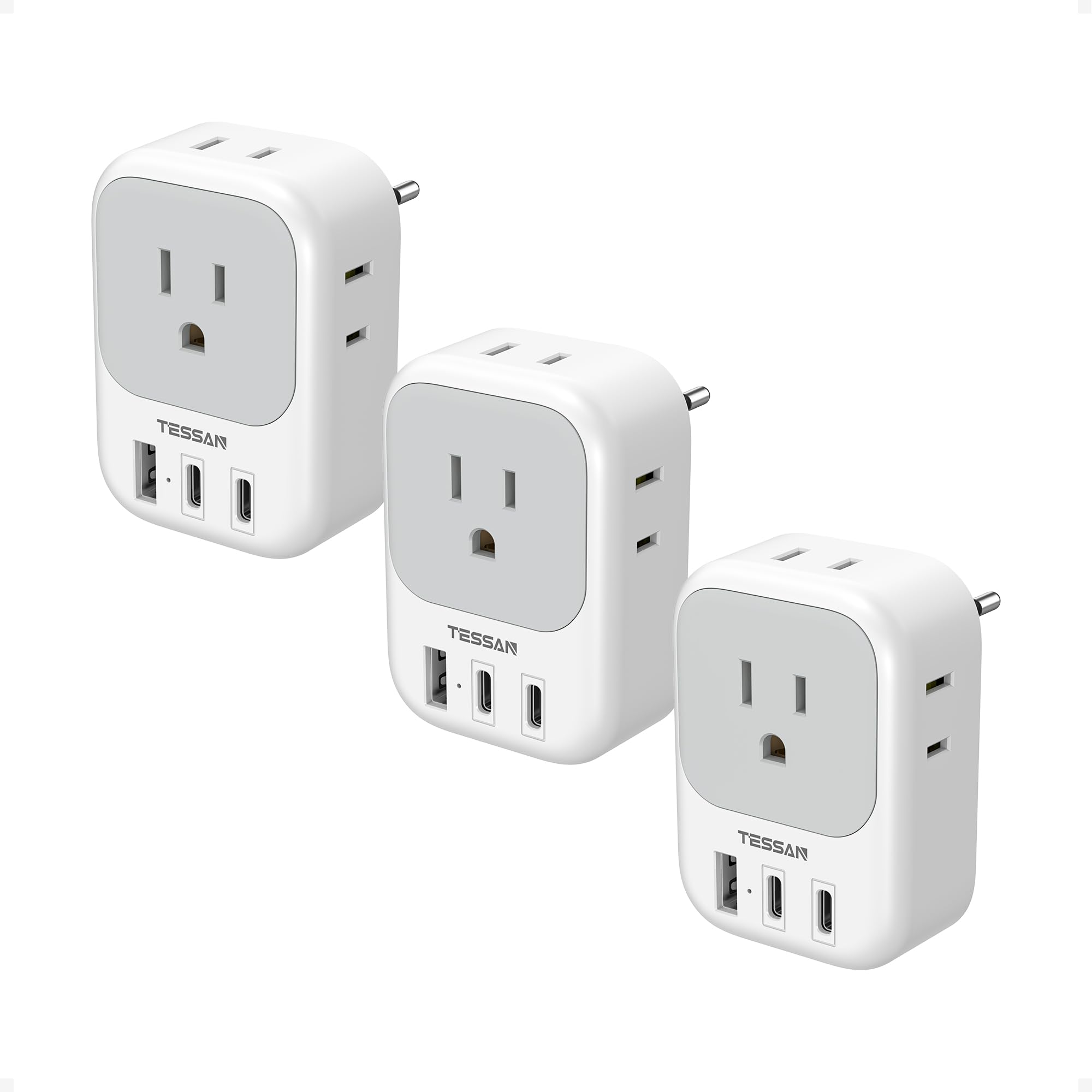 Photo 1 of European Travel Plug Adapter 3 Pack, TESSAN Type C Charger Plug with 4 Outlets 3 USB (2 USB-C), US to Europe Plug Adapter for Italy, Spain, France, Portugal, Greece, Iceland, Travel Essentials