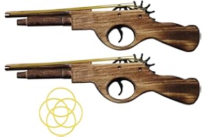 ZONZXCV Pack of 2 Wood Rubber Band Gun with 80 Rubber Bands Easy Load 6 Rubber Bands Shooter Kids Cowboy Classic Antique Length 12.2 inches