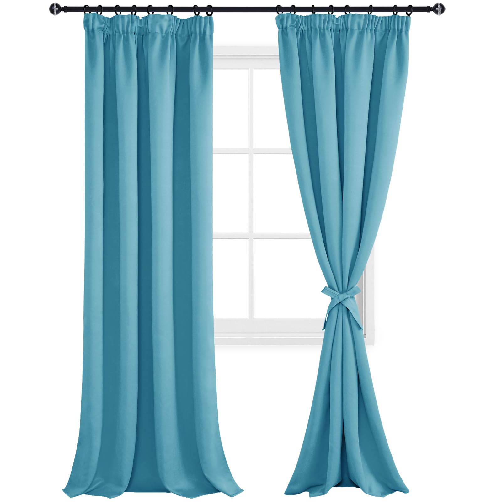 DWCN Blackout Curtains for Bedroom Thermal Insulated Room Darkening Pencil Pleat Window Curtains for Living Room 90 x 90 inch Length, Turquoise, 2 Panels