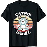 Catnip & Chill I Cat Kitten Cute Paw Pet Meow Purr Yoga T-Shirt