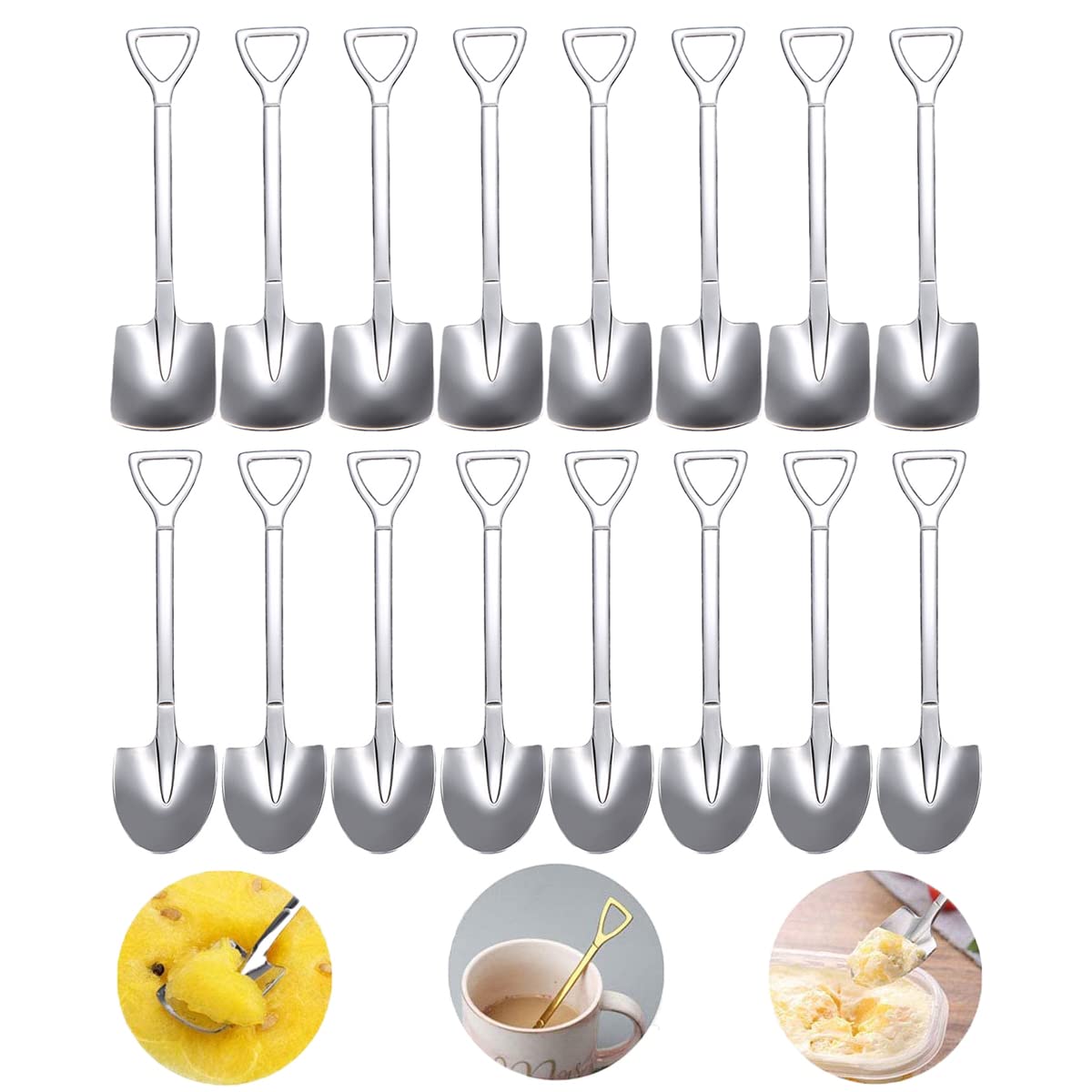 Watermelon Spoon, Forreen 16 Piece Teaspoons, Ice Cream Spoons, Mixing Spoons in The Shape of a Scoop, Stainless Steel Dessert Spoon for Kitchen, Party, Bar, Picnic