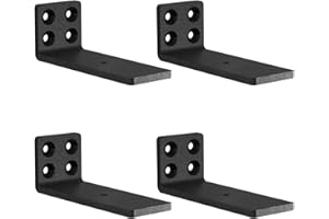 MLOQI 4 Pack Floating Shelf Brackets, L Brackets for Shelves, 5mm Thick Heavy Duty Shelf Brackets up to 50 KG (Black 4 Inch)