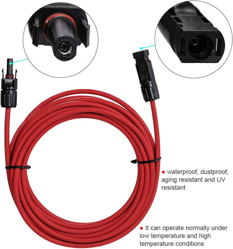 JJDD Solar Adaptor Cable,1 Pair Red + Black Waterproof 12AWG(4mm²) Wire 5 Feet Solar Panel Extension Cable Wire with Female and Male Connectors for Solar & Wind Power Parts & Accessories: Industrial & Scientific