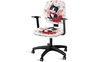 YUVAMAGIMO 2-Piece Office Chair Covers Set, Valentine's Day Cat Stretchable Slipcovers with Elastic Band, Easy Install Computer Chair Covers for Home Office Decor, for Women