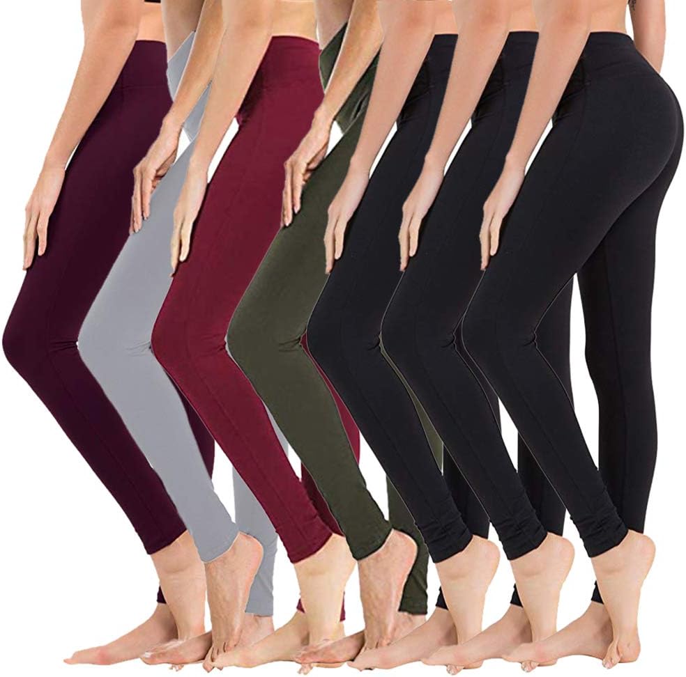 7 Pack High Waisted Leggings for Women - Soft Athletic Tummy Control Pants for Running Cycling Yoga Workout - Reg & Plus Size
