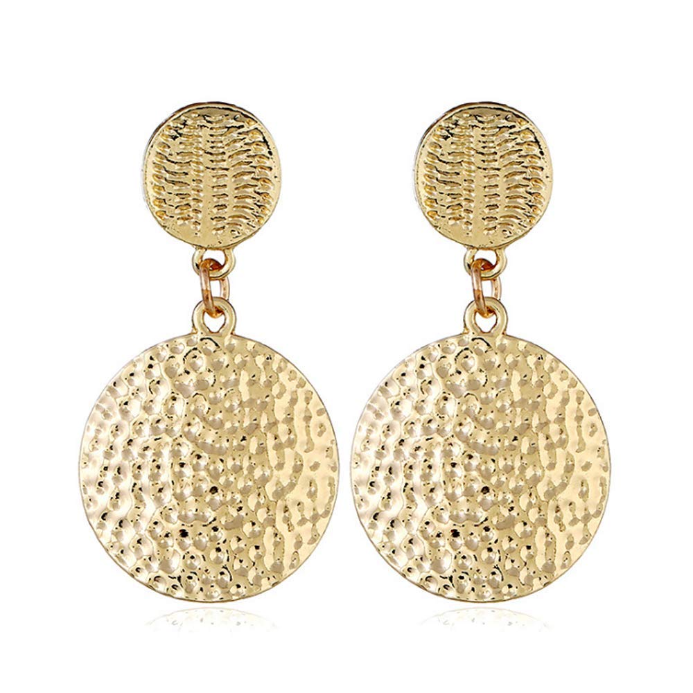 HSQYJ Round Hammered Textured Disc Dangle Gold Earrings