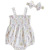 VSQWLZT Newborn Infant Baby Girl Easter Outfit Strap Bunny Onesie One Piece Sleeveless Bubble Romper + Headband