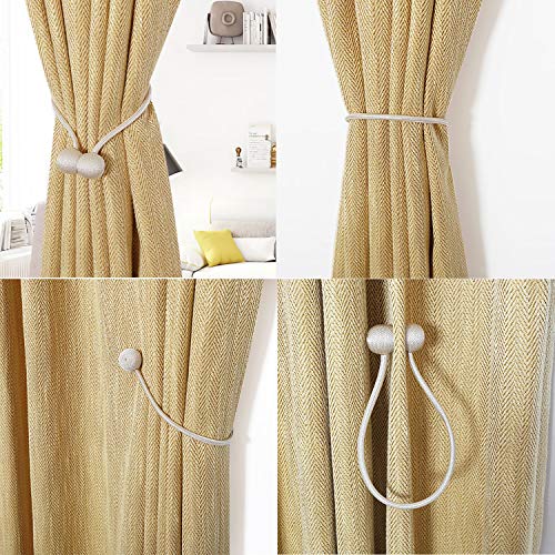 SmallDot Magnetic Curtain Tiebacks, [Pack of 6] Drapery Hooks Holdbacks Holders with Strong Magnet for Window Sheer Blackout Panels, 16 Inch, Beige - Thumbnail 4