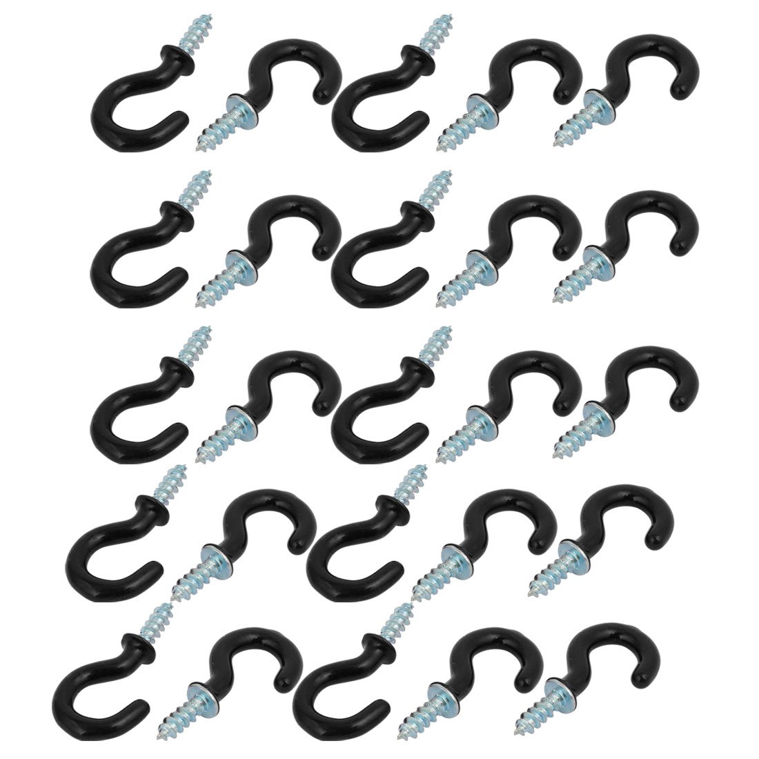 Sourcingmap 5/8 Inch Plastic Coated Screw-in Open Cup Ceiling Hooks Hangers Black 25pcs