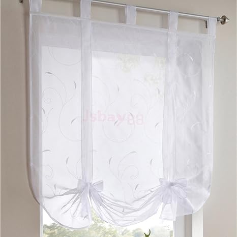 Buy Slb Works Floral Pattern Roman Curtains White Sheer Voile