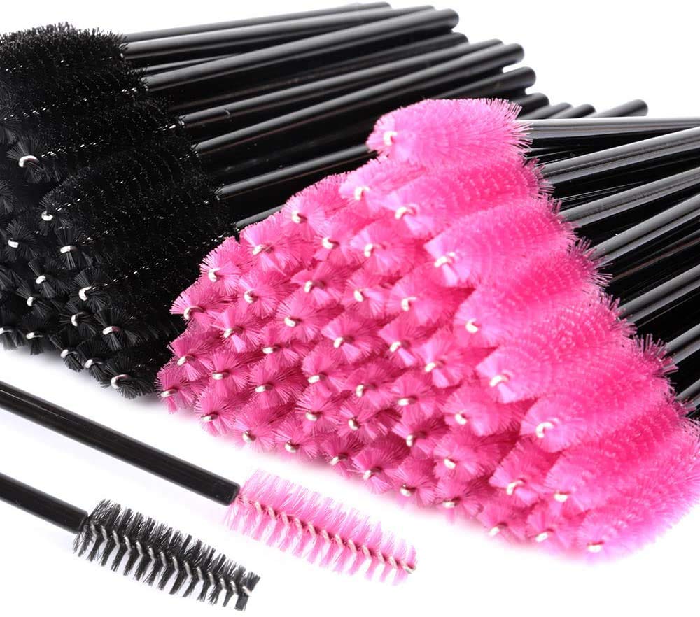 [200 PCS] Eyelash Brushes, elloLife Mascara Wands Eye Lash Eyebrow Applicator Cosmetic Makeup Brush Tool Kits, BLACK&ROSE