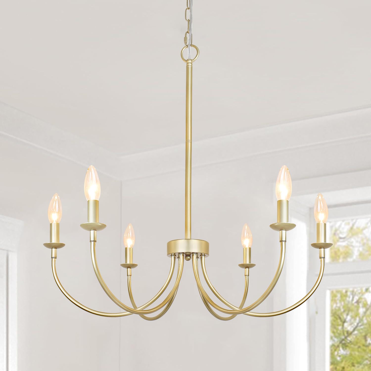 Photo 1 of Puyveyor Gold Chandelier, 6-Light Farmhouse Chandelier for Dining Room Lighting Fixtures Hanging, Industrial Candle Modern Chandelier for Bedroom, Foyer, Living Room and Entryway